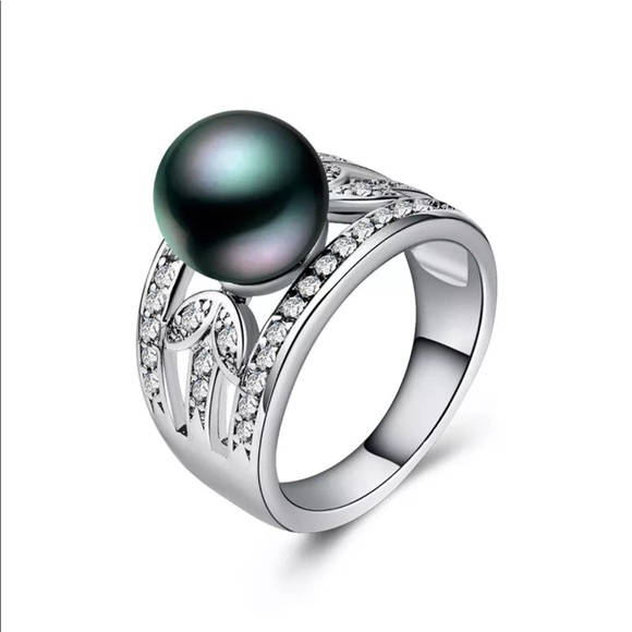 Black Tahitian Pearl 925 Silver Filigree Ring - Picture 2 of 8